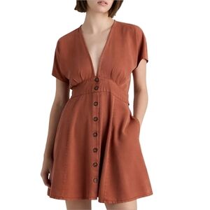 Quince Vintage Wash Tencel Button Front Dress in Terracotta Size Large